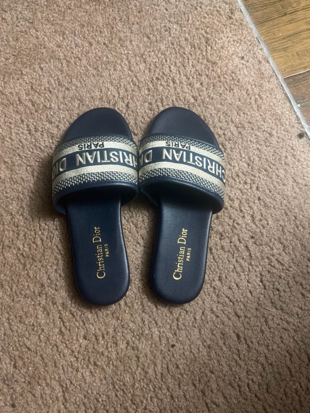 Dior Kids Navy and Cream Logo Slide Sandals